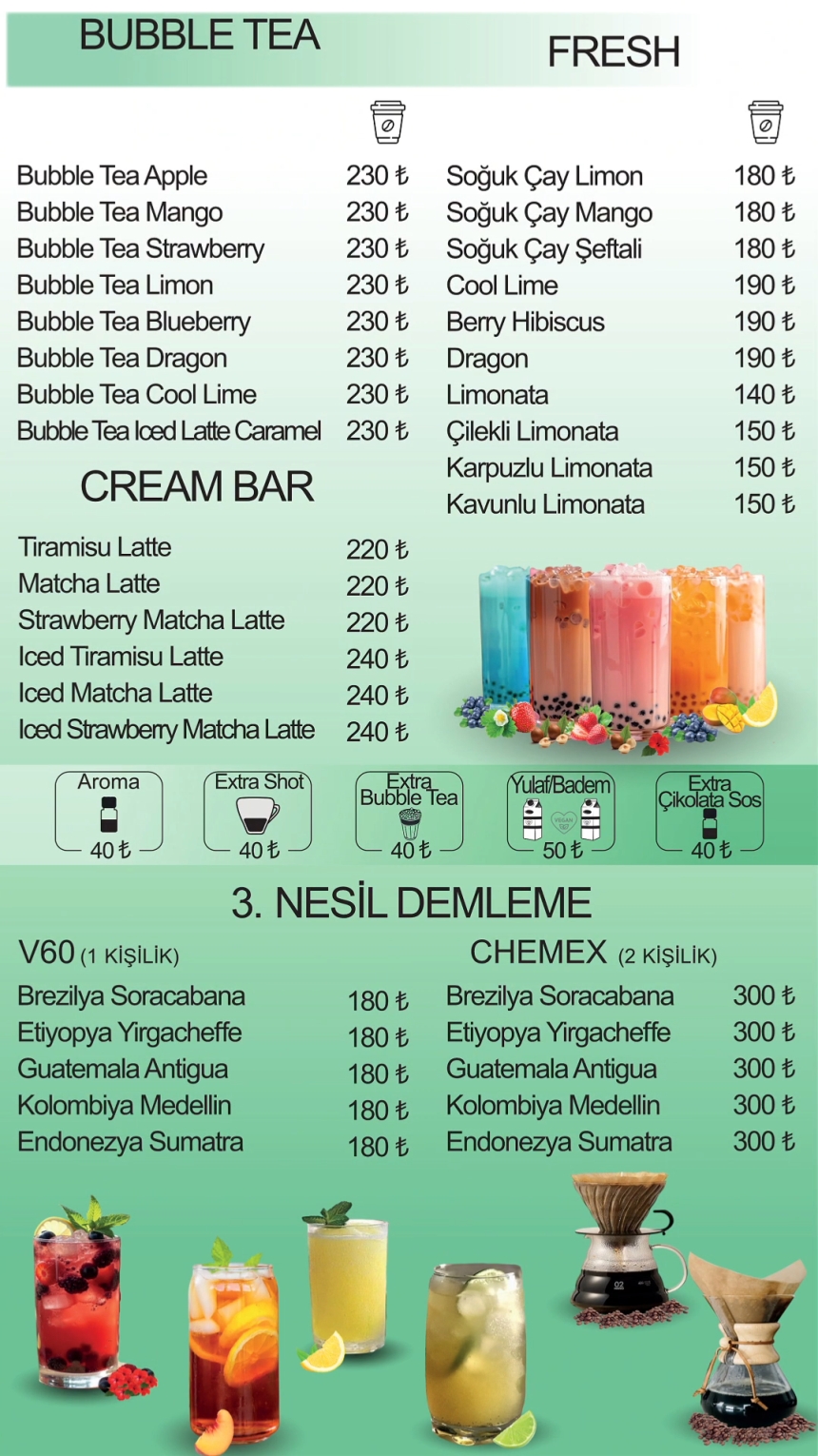 Eski Kafalı Kahveci Bubble Tea Menü