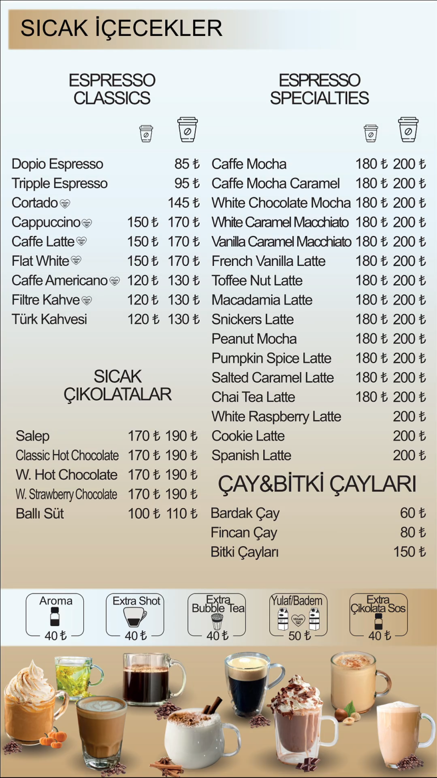 Eski Kafalı Kahveci Sıcak İçecekler Menü